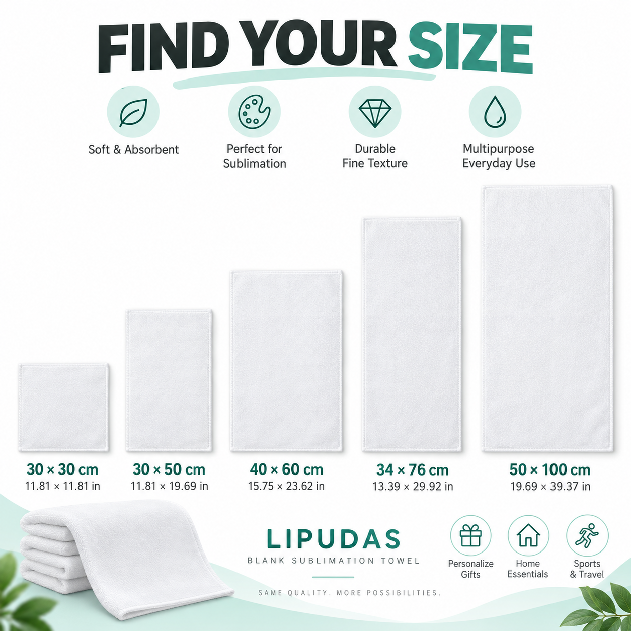 White Blank Sublimation Towel - 5 Sizes, 1 Piece — photo 2
