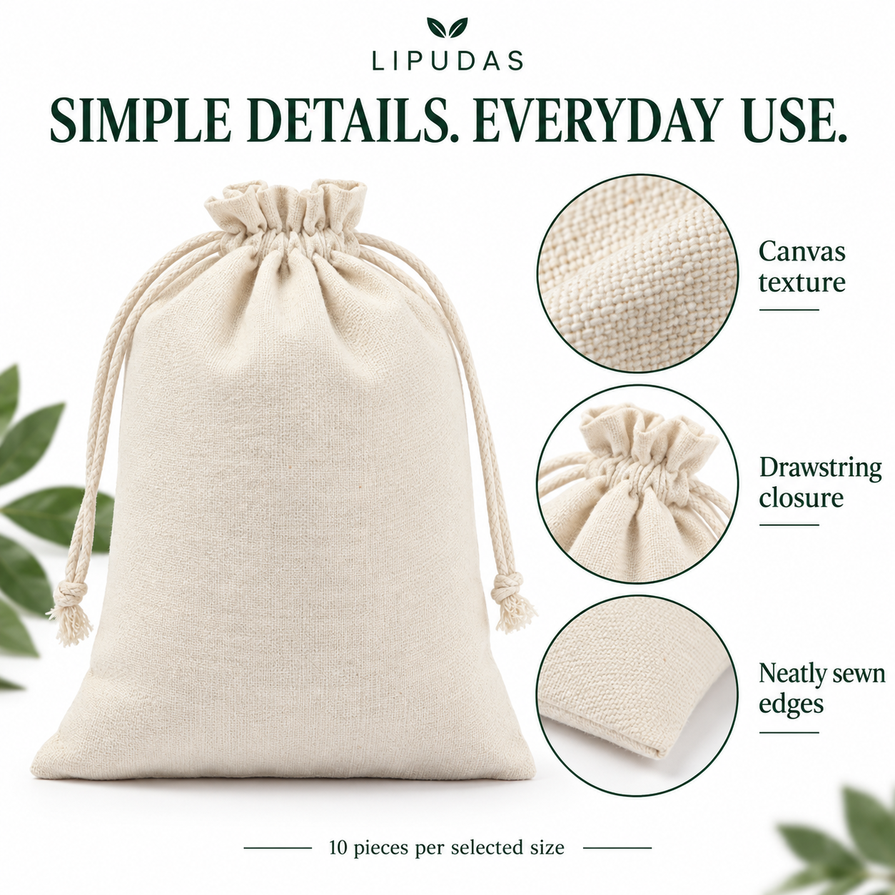 Blank Canvas Drawstring Bags – Natural, 10 Pack — photo 3