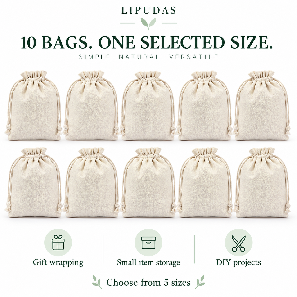 Blank Canvas Drawstring Bags – Natural, 10 Pack — photo 6