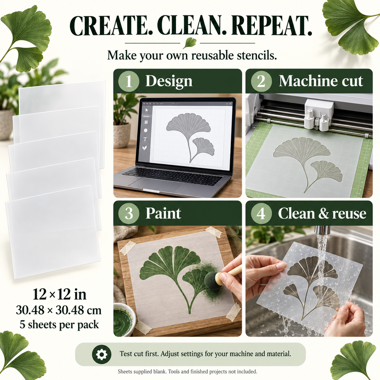 Blank PET Mylar Stencil Sheets – 12 × 12 in / 30.48 × 30.48 cm, 5 Pack — photo 5