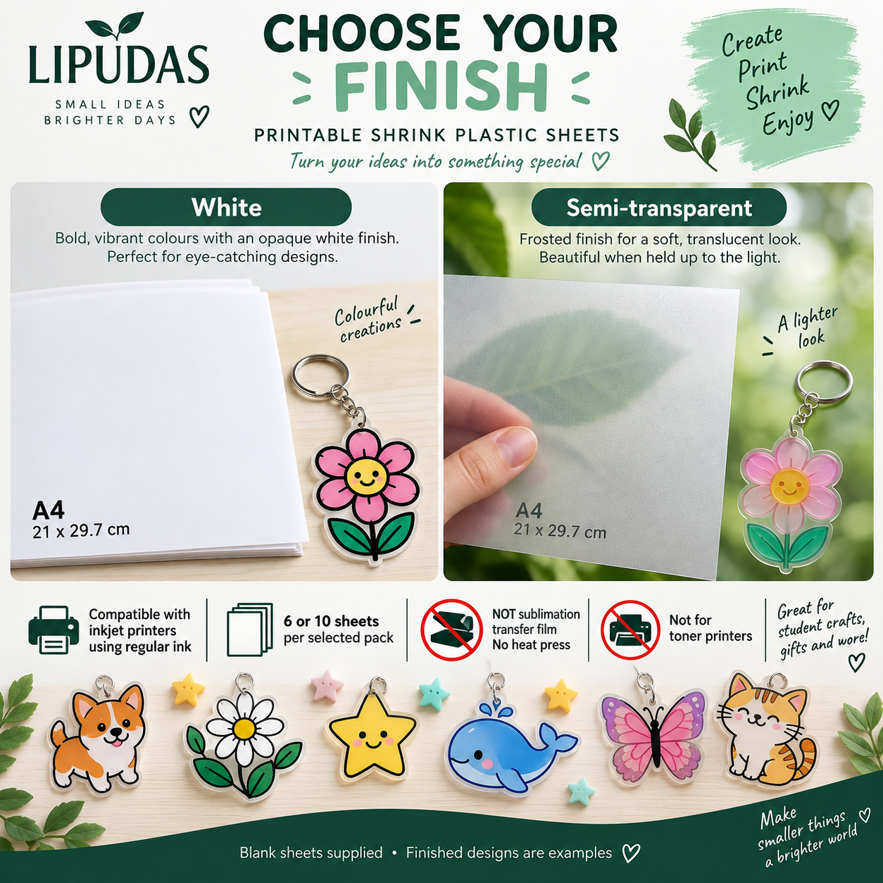 Inkjet Printable Shrink Plastic Sheets – A4, White / Semi-transparent, 6 or 10 Sheets — photo 2