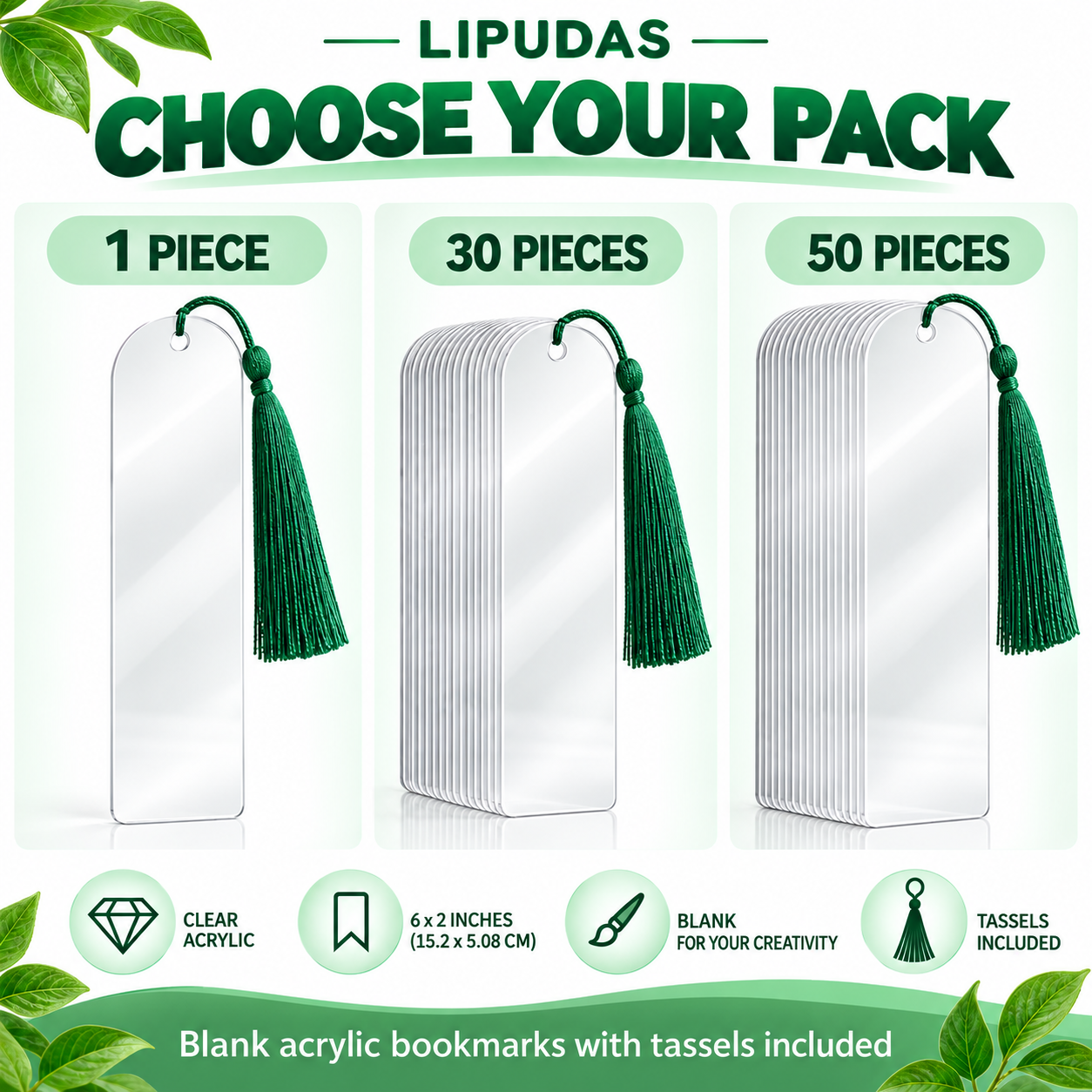 Clear Acrylic Bookmark Blanks with Tassels – 6 × 2 in / 15.24 × 5.08 cm, 1 / 30 / 50 Pieces — photo 3