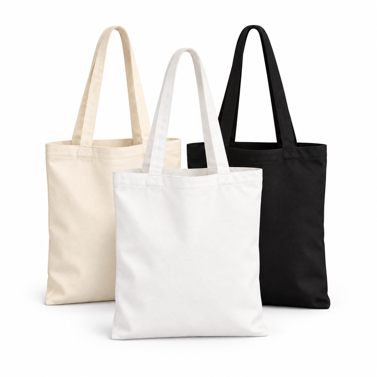 Blank Canvas Tote Bags – 30 × 40 cm / 11.81 × 15.75 in, Beige / White / Black