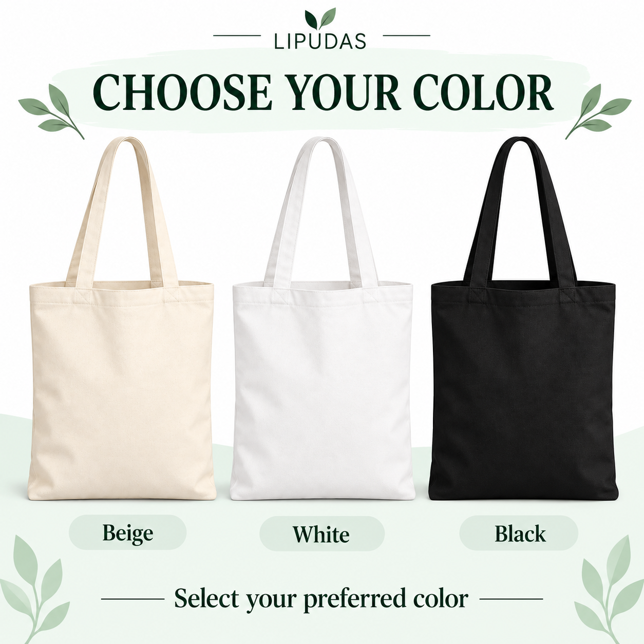 Blank Canvas Tote Bags – 30 × 40 cm / 11.81 × 15.75 in, Beige / White / Black — photo 3