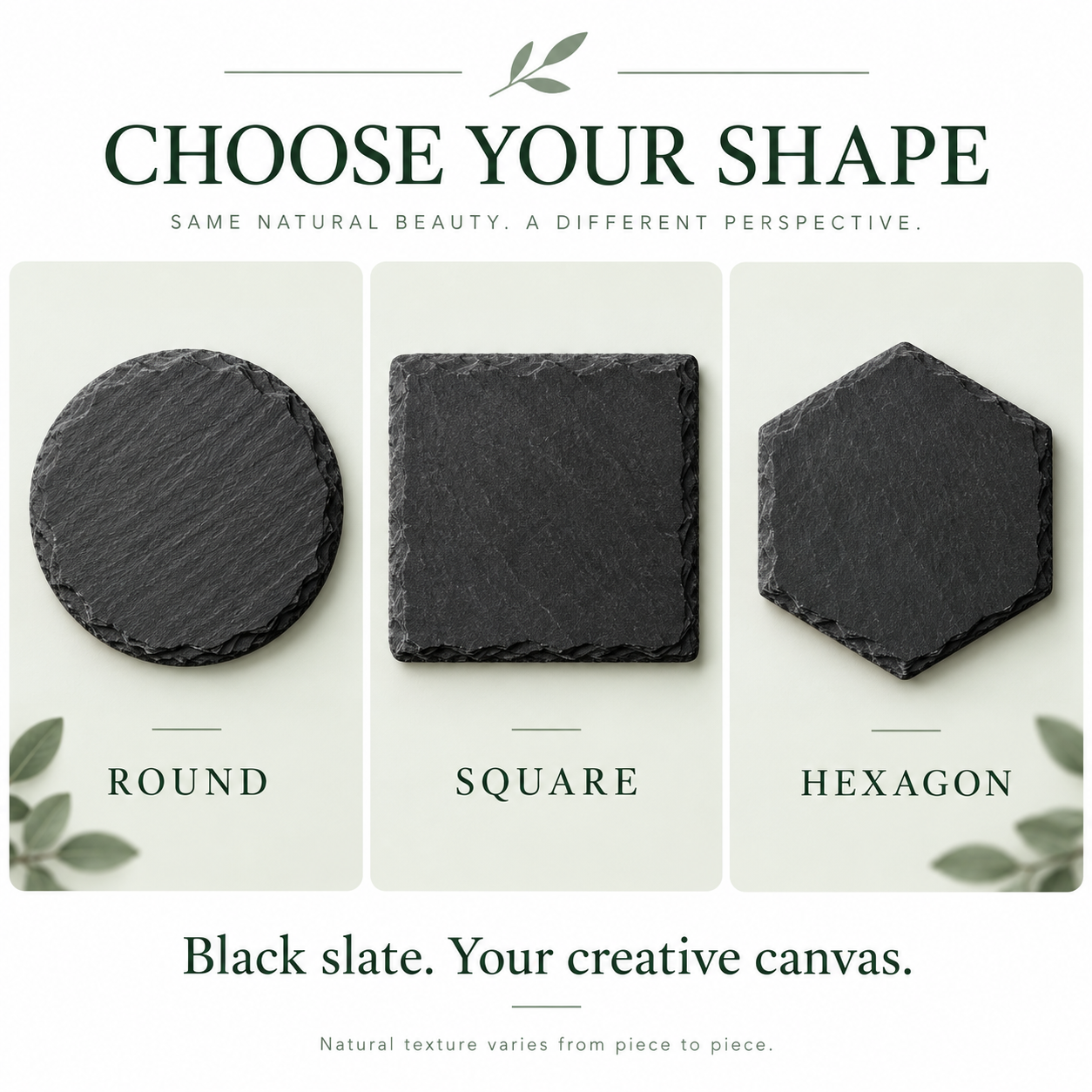 Blank Black Slate Coasters – 4 in / 10.16 cm, Round / Square / Hexagon — photo 3