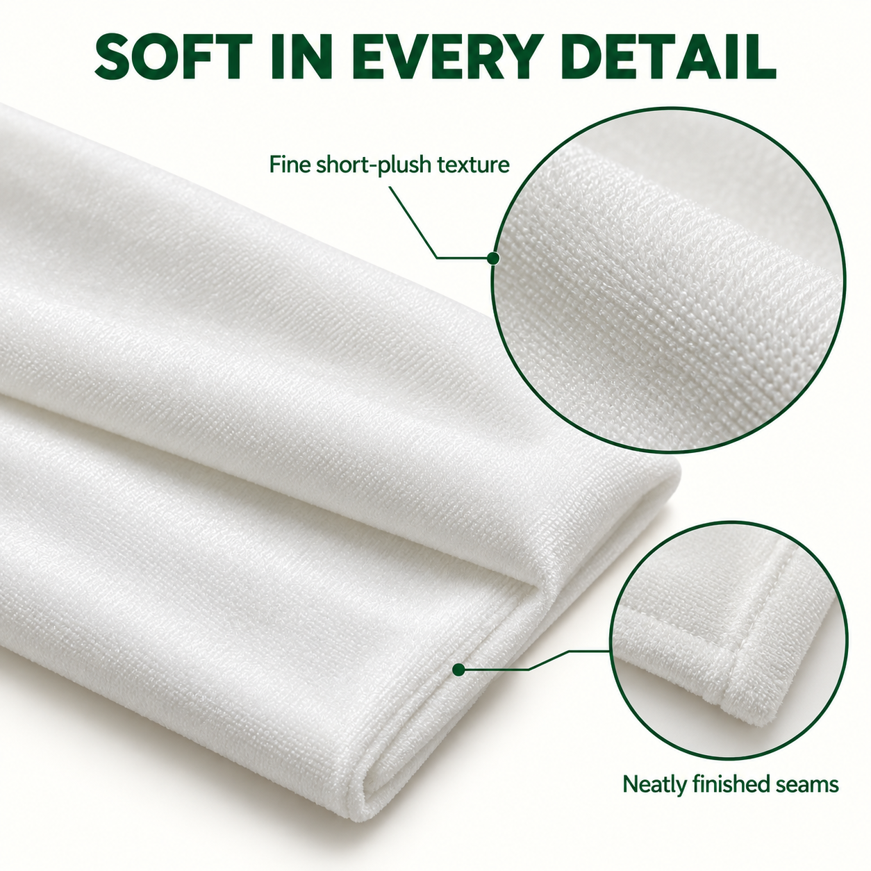 White Short-Plush Pillow Covers – 40 × 40 cm / 45 × 45 cm, Hidden Zipper — photo 3
