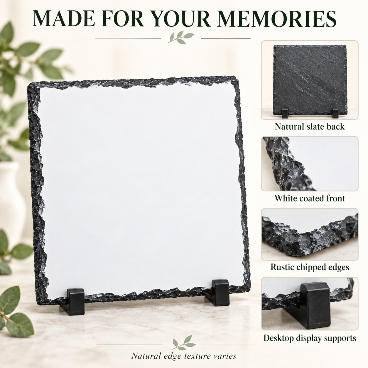 Blank Square Sublimation Photo Slate with Display Stands – 15 × 15 cm / 20 × 20 cm — photo 3