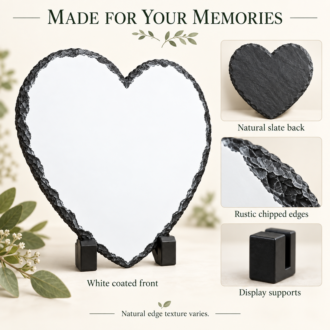 Blank Heart-Shaped Sublimation Photo Slate with Display Stands – 15 cm / 20 cm — photo 3