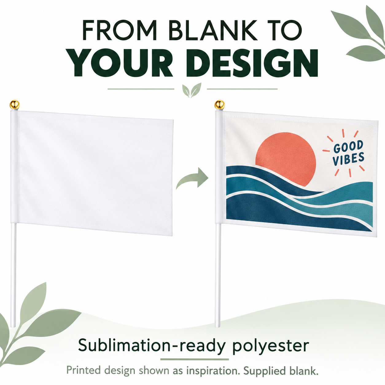 Blank White Sublimation Hand Flags with Plastic Poles – 50pcs — photo 3