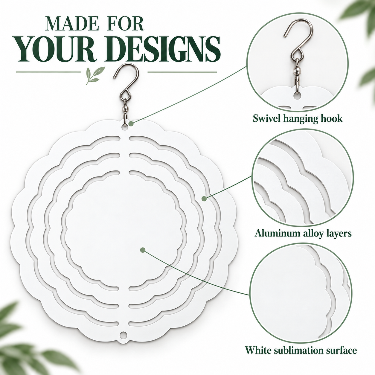 Round Sublimation Wind Spinner Blank with Swivel Hook – 8 & 10 Inch — photo 4
