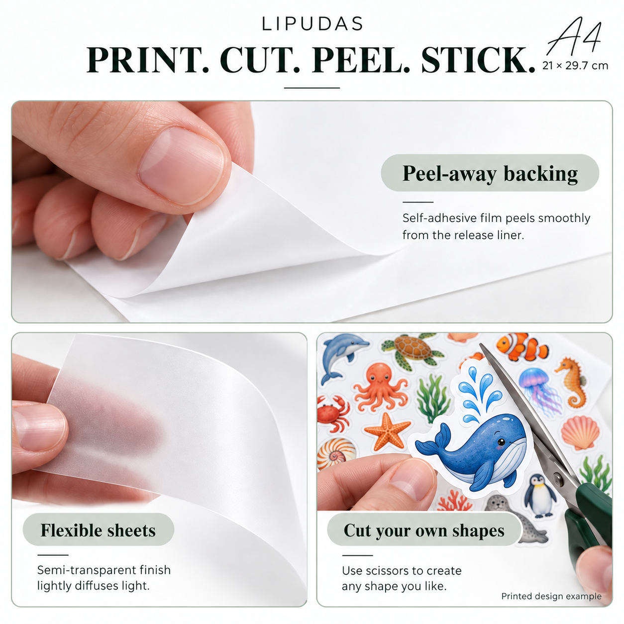 A4 Printable Self-Adhesive Sticker Sheets - White / Semi-transparent, 20 / 50 Sheets — photo 4