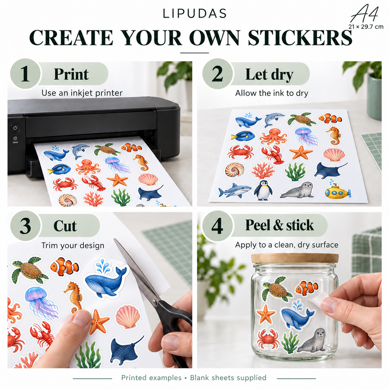 A4 Printable Self-Adhesive Sticker Sheets - White / Semi-transparent, 20 / 50 Sheets — photo 6