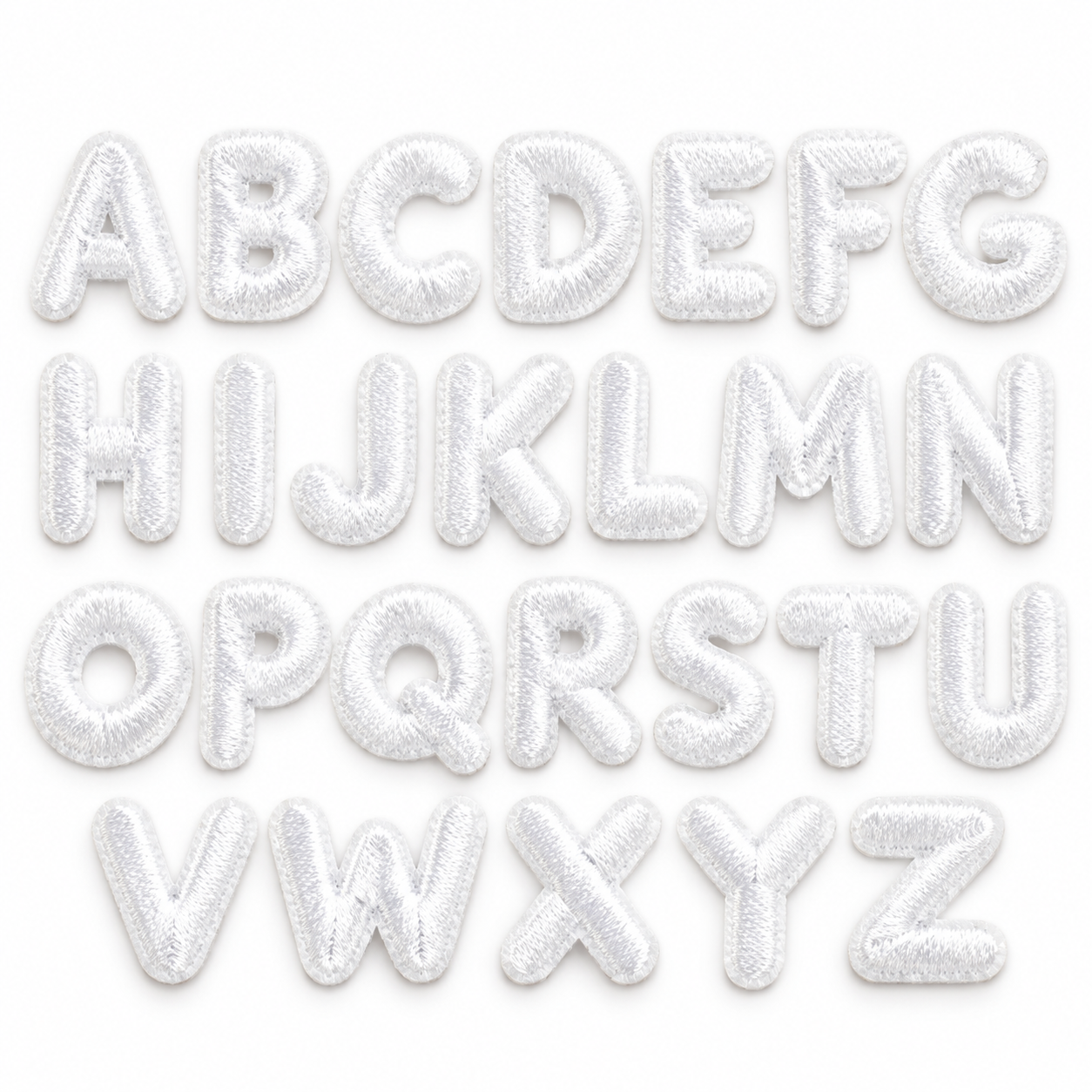 White Embroidered Alphabet Iron-On Patches – A–Z Letter Set for DIY Crafts
