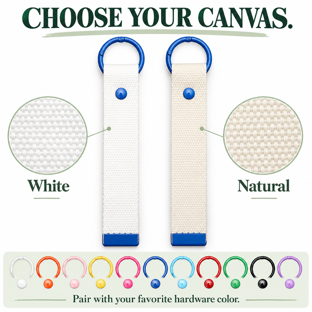 Cotton Key Fob Strap Blanks with Colorful Rings - 11-Piece Assortment, White / Natural, 16 / 19 cm — photo 3