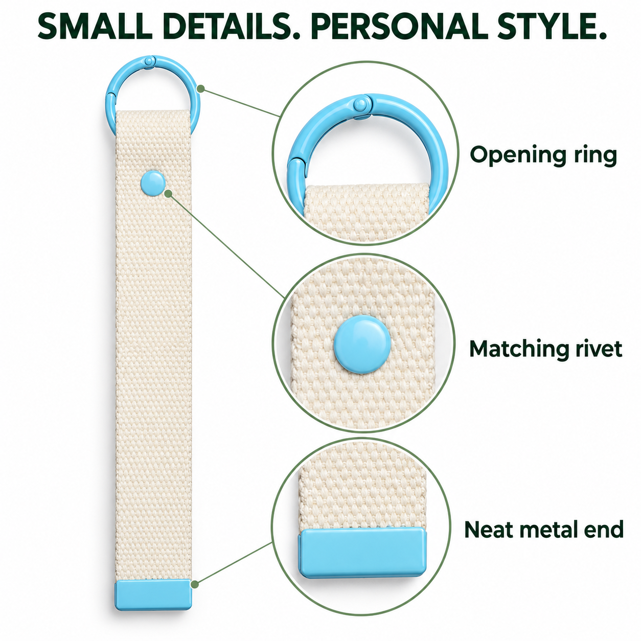 Cotton Key Fob Strap Blanks with Colorful Rings - 11-Piece Assortment, White / Natural, 16 / 19 cm — photo 4