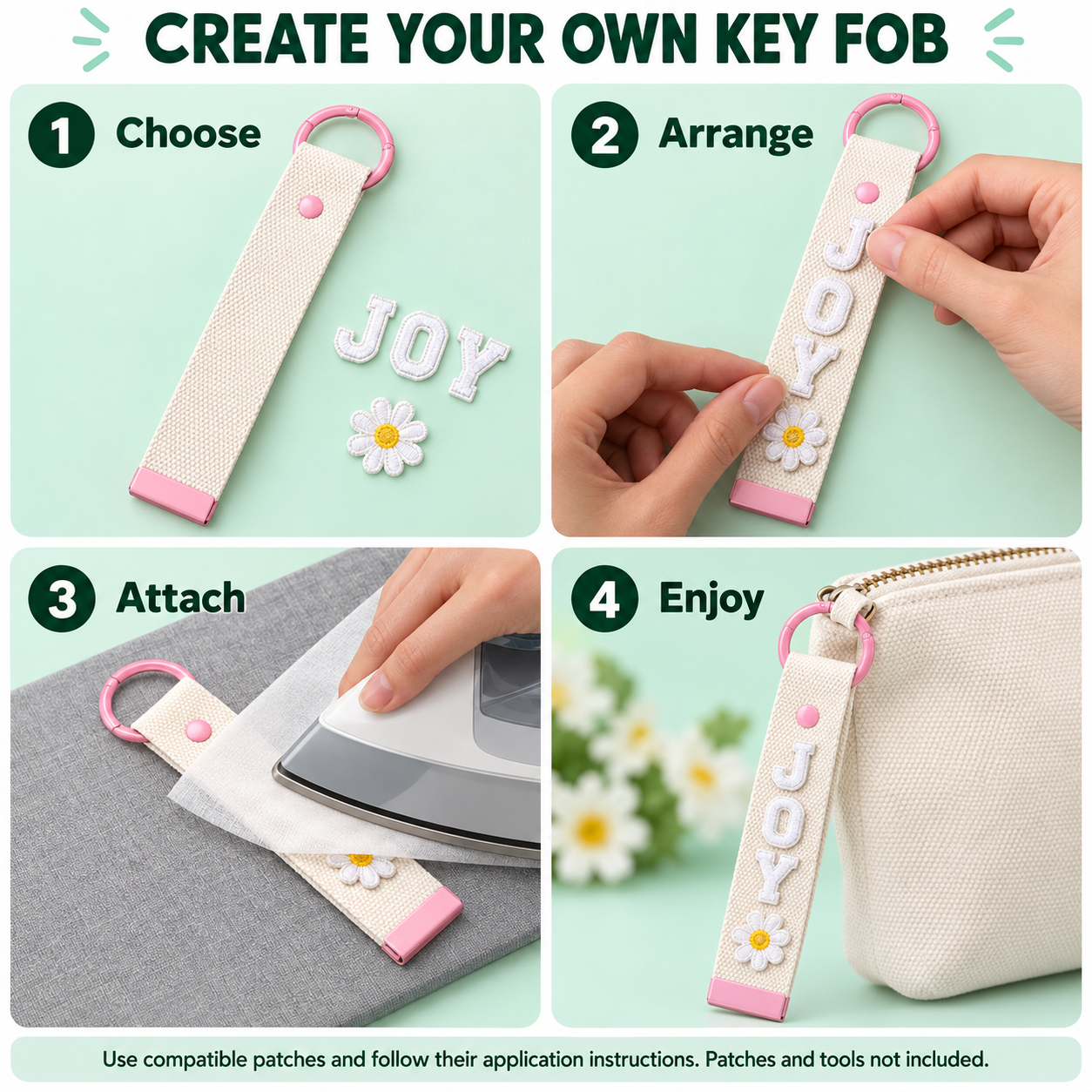 Cotton Key Fob Strap Blanks with Colorful Rings - 11-Piece Assortment, White / Natural, 16 / 19 cm — photo 6