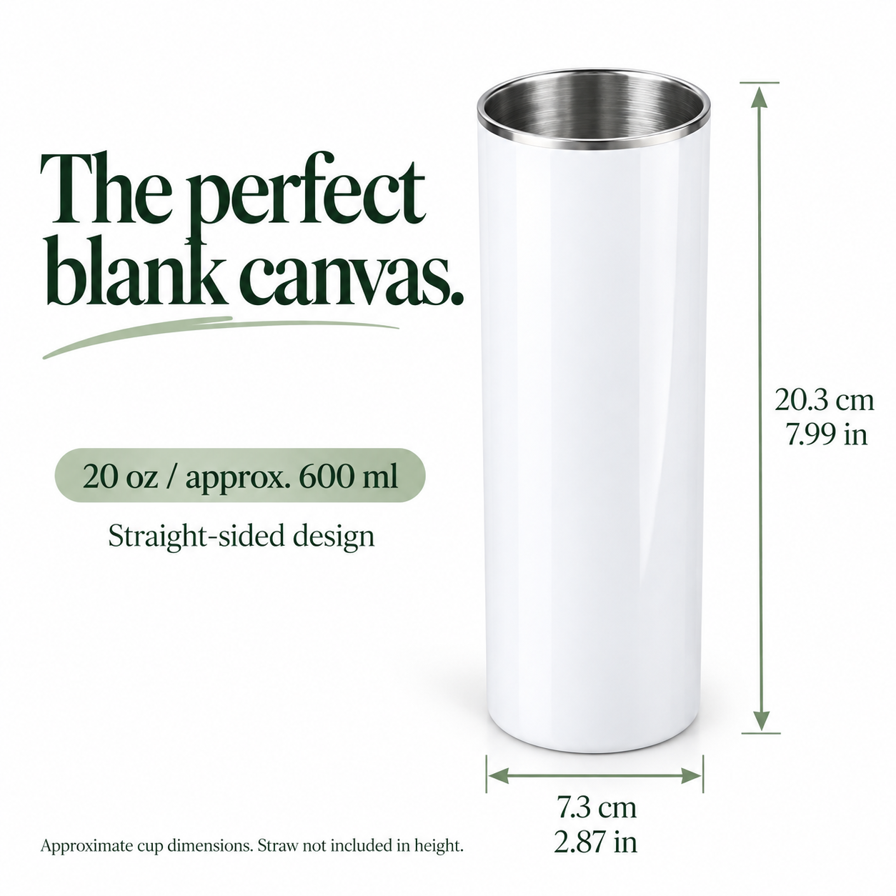 20 oz Blank White Sublimation Tumbler with Sliding Lid & Straw – Stainless Steel, Single Cup — photo 2
