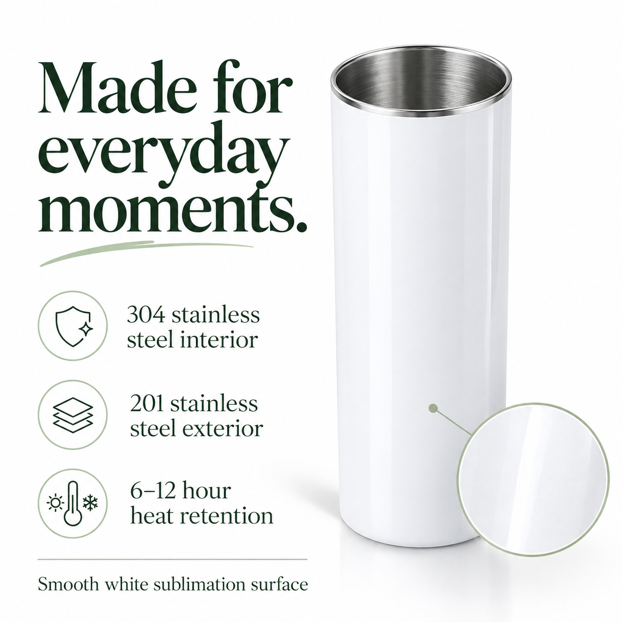 20 oz Blank White Sublimation Tumbler with Sliding Lid & Straw – Stainless Steel, Single Cup — photo 3