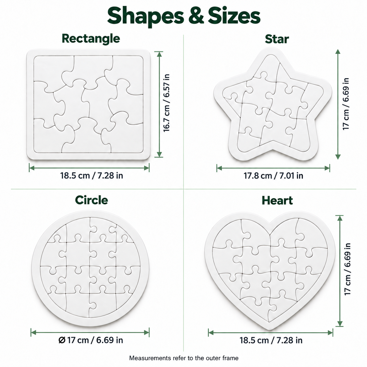 Blank Paperboard Puzzle Set – Rectangle, Circle, Star & Heart | Heat Transfer & Hand Painting — photo 2