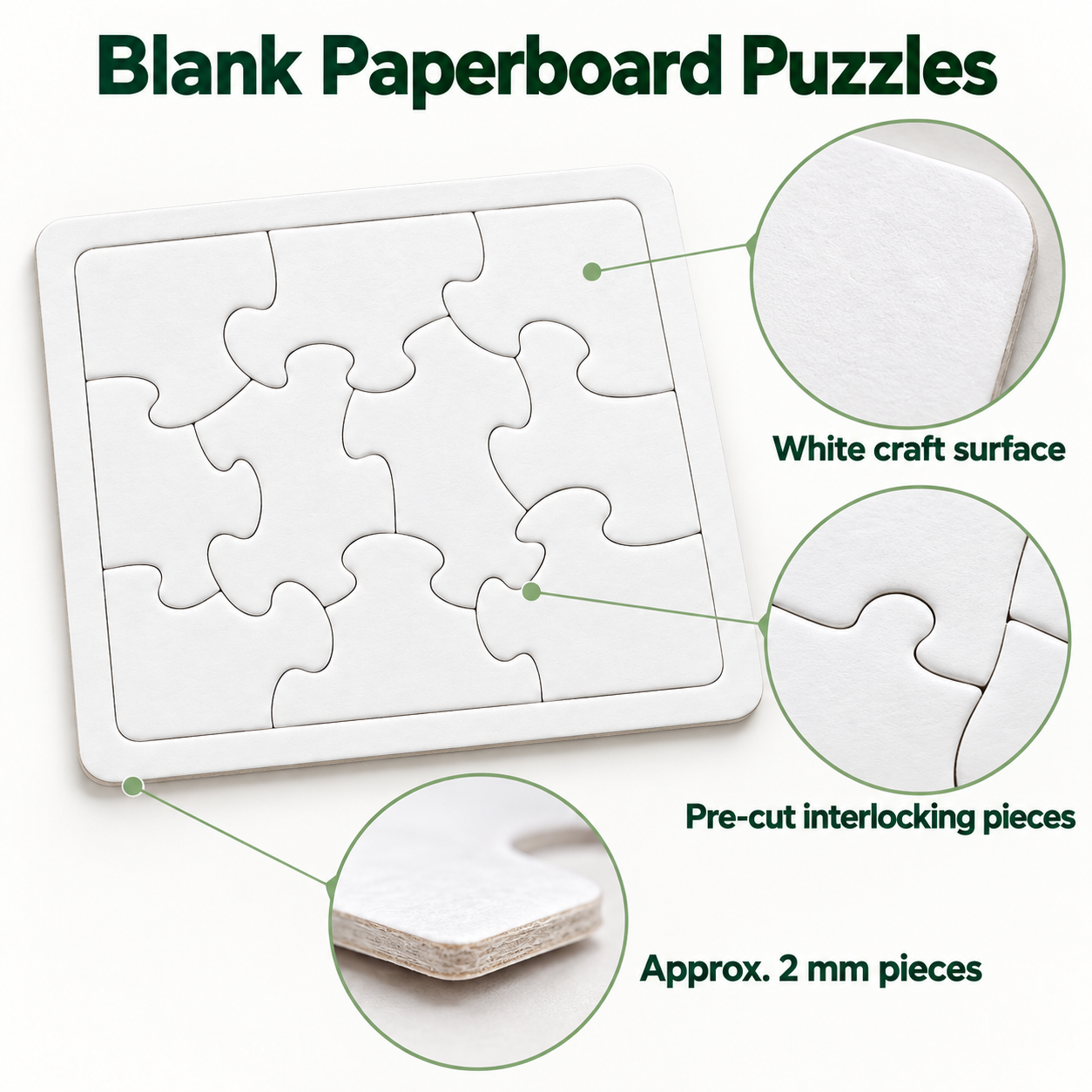 Blank Paperboard Puzzle Set – Rectangle, Circle, Star & Heart | Heat Transfer & Hand Painting — photo 3