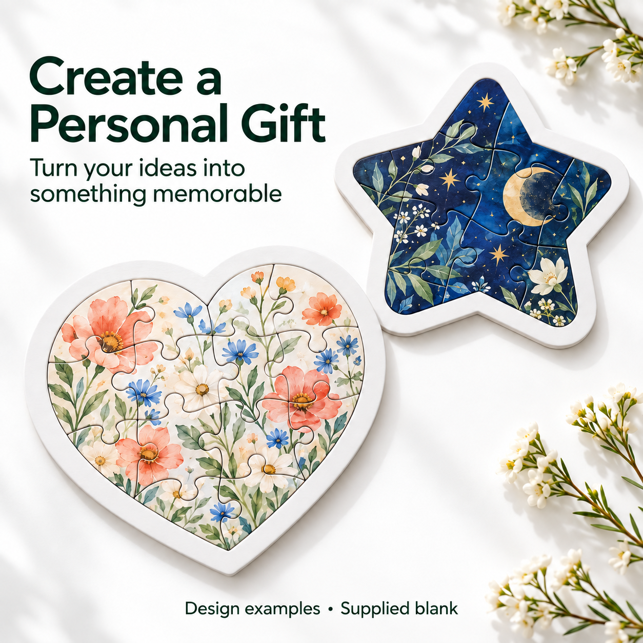 Blank Paperboard Puzzle Set – Rectangle, Circle, Star & Heart | Heat Transfer & Hand Painting — photo 5