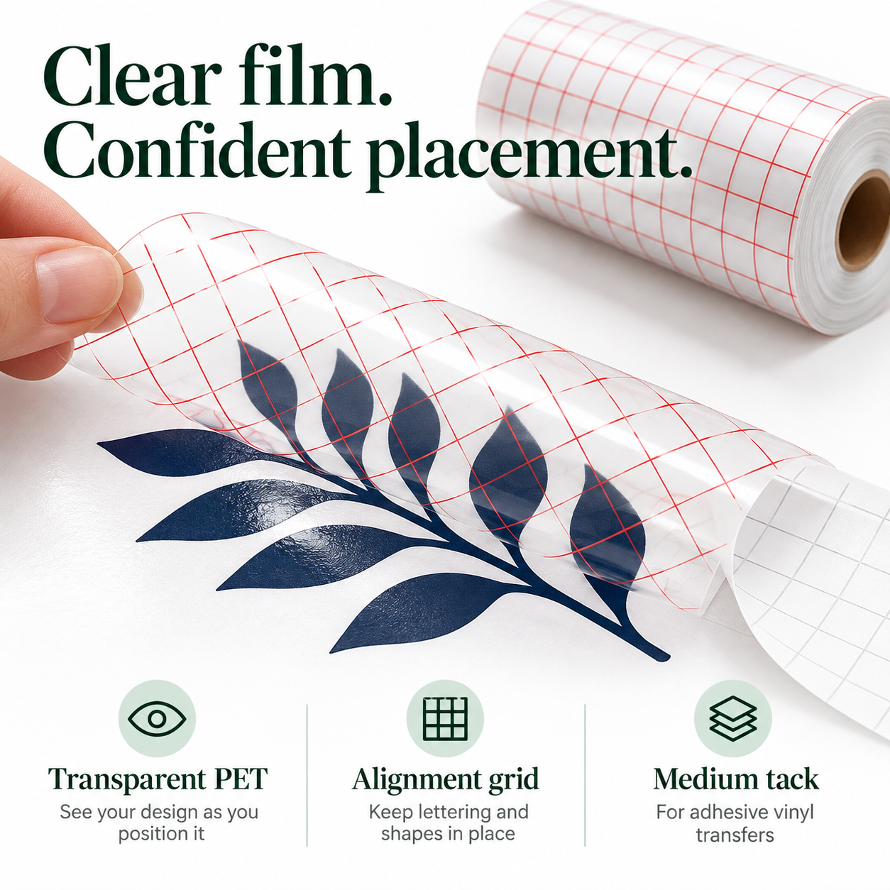 Clear Grid PET Transfer Tape for Adhesive Vinyl – 30.5 cm Wide, 3.65 m / 15.25 m — photo 3