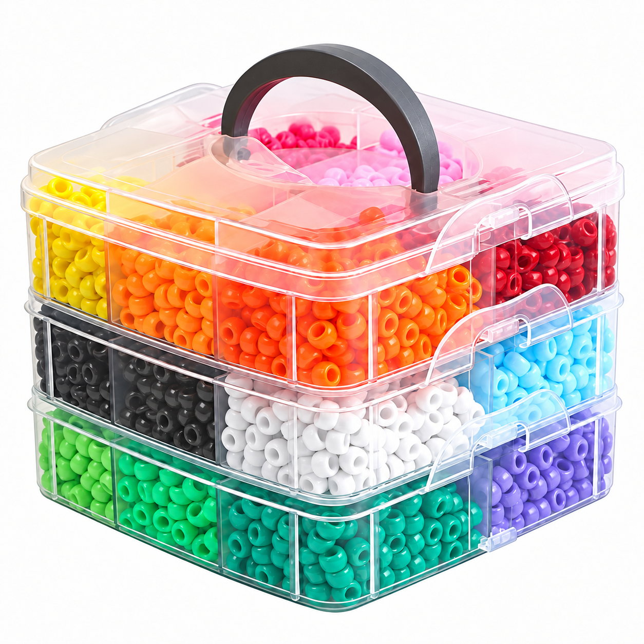 3600pcs Pony Beads Set, 18 Solid Colors, 6 x 9 mm, with 3-Layer Storage Organizer
