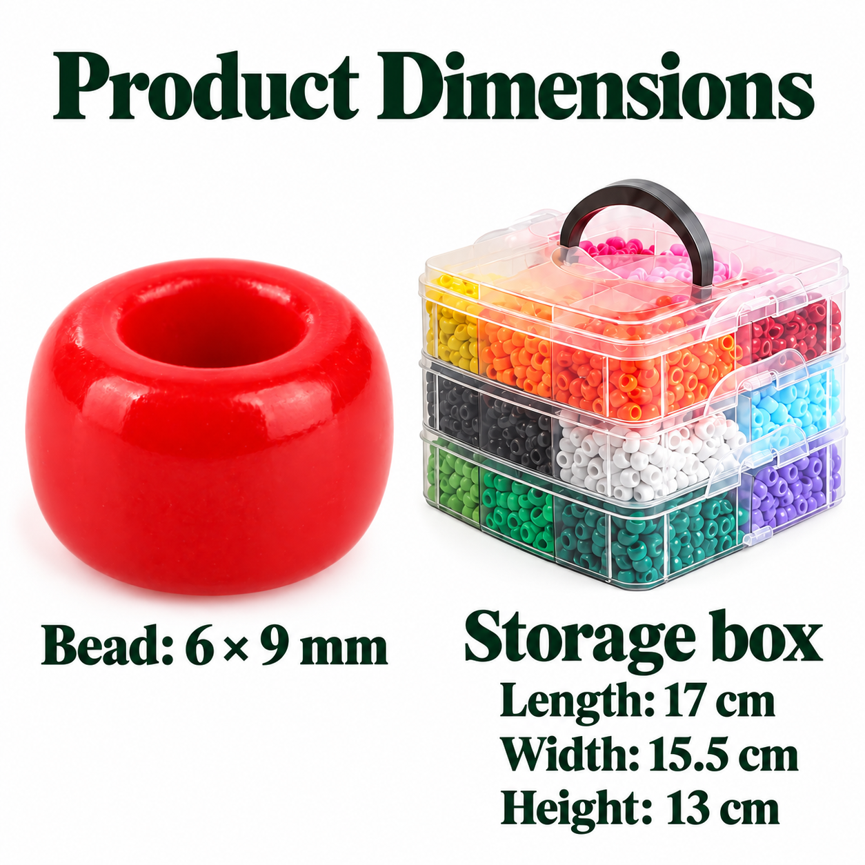 3600pcs Pony Beads Set, 18 Solid Colors, 6 x 9 mm, with 3-Layer Storage Organizer — photo 2