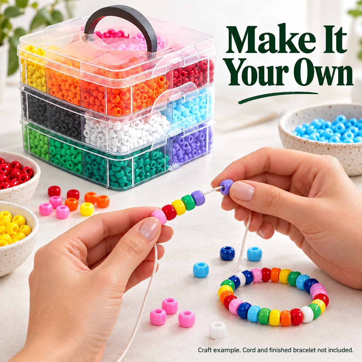 3600pcs Pony Beads Set, 18 Solid Colors, 6 x 9 mm, with 3-Layer Storage Organizer — photo 5