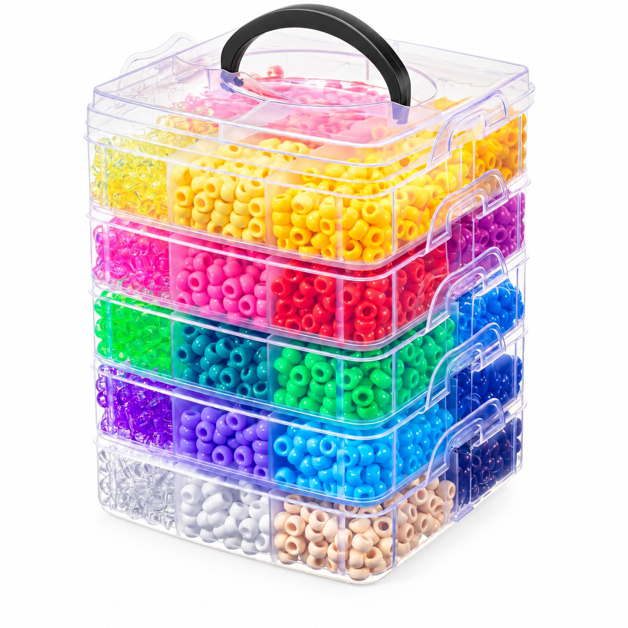 4800pcs Acrylic Pony Beads Set, 30 Assorted Colors, 9 x 6 mm, with 5-Tier Storage Organizer