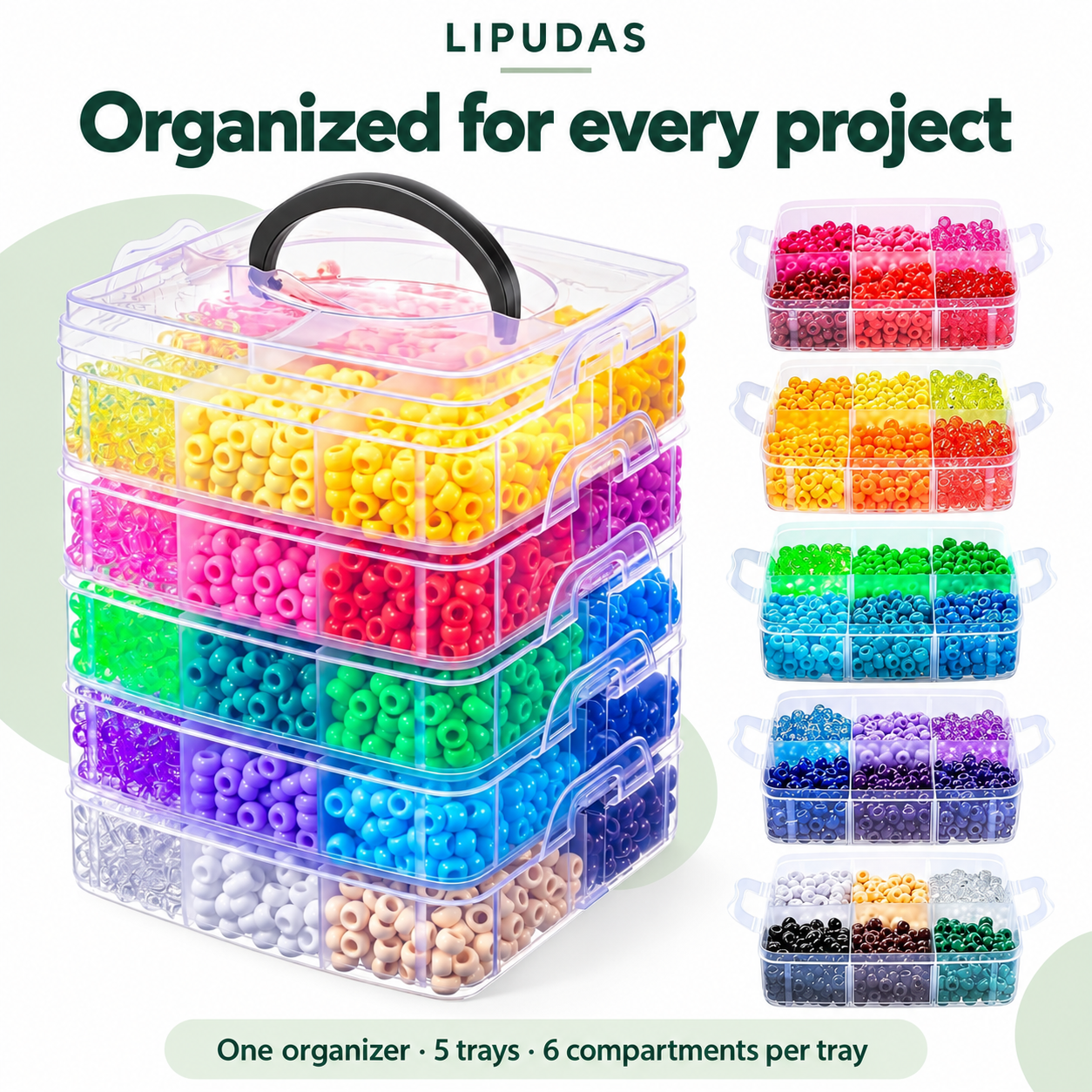 4800pcs Acrylic Pony Beads Set, 30 Assorted Colors, 9 x 6 mm, with 5-Tier Storage Organizer — photo 4