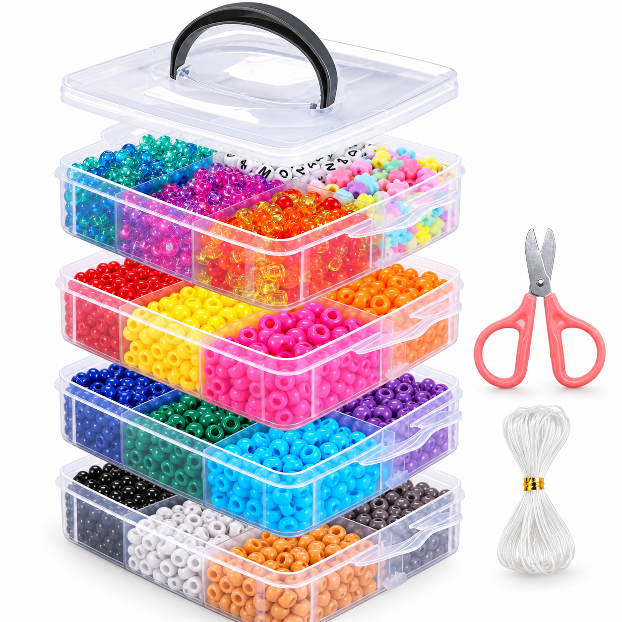 4200pcs Acrylic Pony & Alphabet Bead Kit with 4-Tier Storage Organizer – DH707