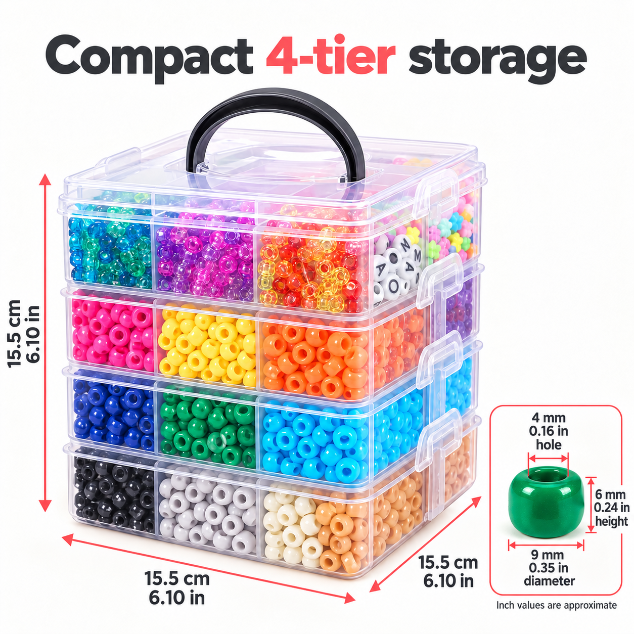 4200pcs Acrylic Pony & Alphabet Bead Kit with 4-Tier Storage Organizer – DH707 — photo 2