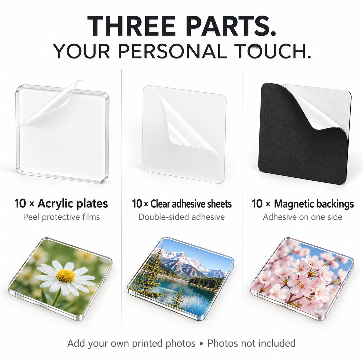 DIY Acrylic Photo Fridge Magnet Kit, 10 Sets – 5 x 5 cm, 2 mm Thick — photo 3