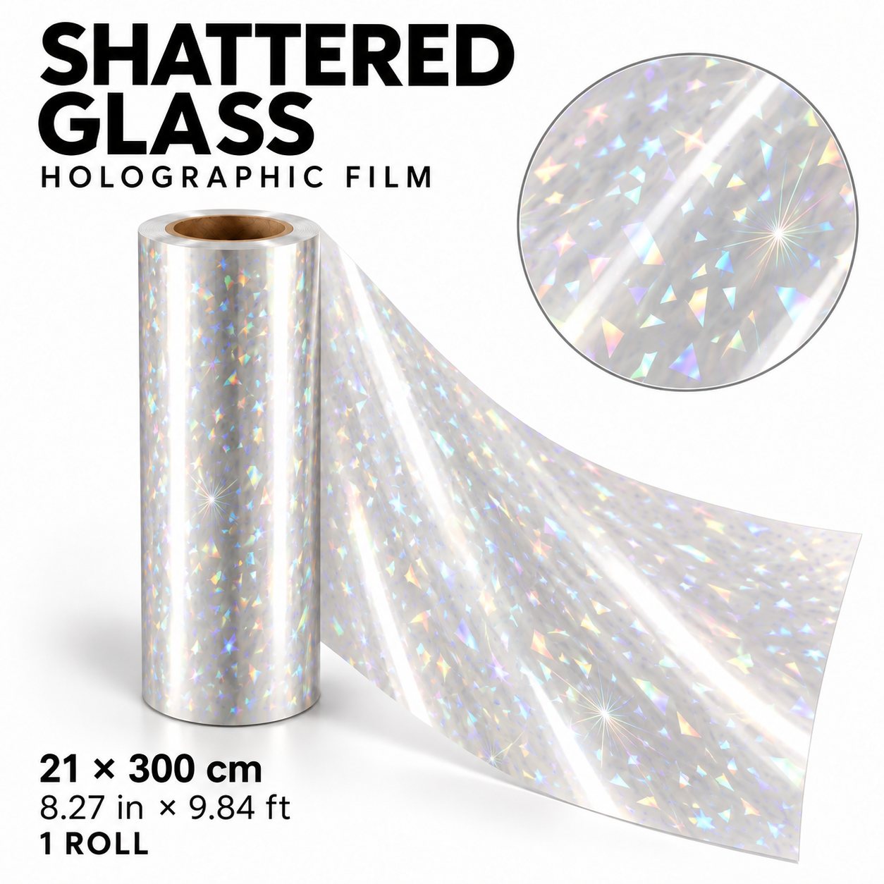 Holographic Self-Adhesive Cold Lamination Film, 21 × 300 cm, 1 Roll – Stars / Shattered Glass / Dots / Rainbow — photo 4