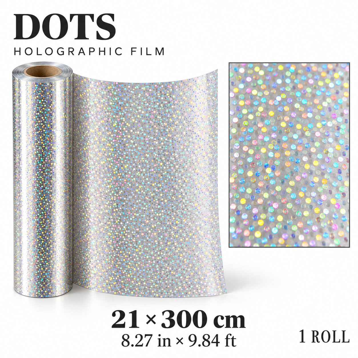 Holographic Self-Adhesive Cold Lamination Film, 21 × 300 cm, 1 Roll – Stars / Shattered Glass / Dots / Rainbow — photo 5