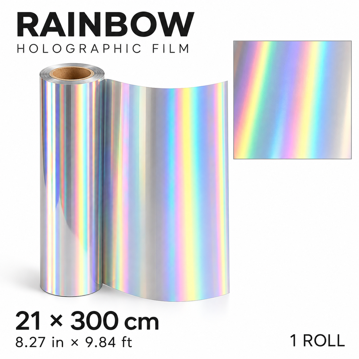 Holographic Self-Adhesive Cold Lamination Film, 21 × 300 cm, 1 Roll – Stars / Shattered Glass / Dots / Rainbow — photo 6