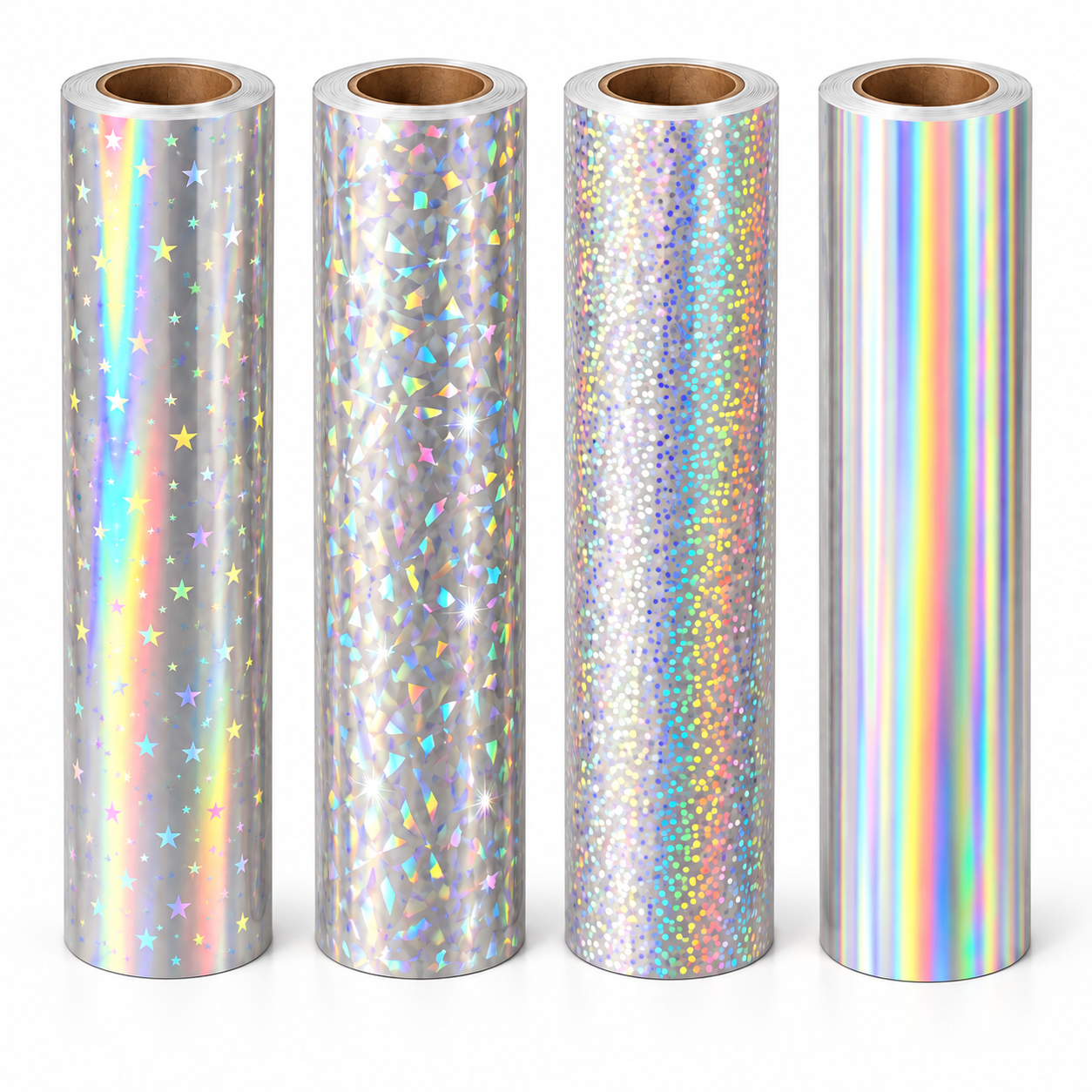 Holographic Self-Adhesive Cold Lamination Film, 21 × 300 cm, 1 Roll – Stars / Shattered Glass / Dots / Rainbow
