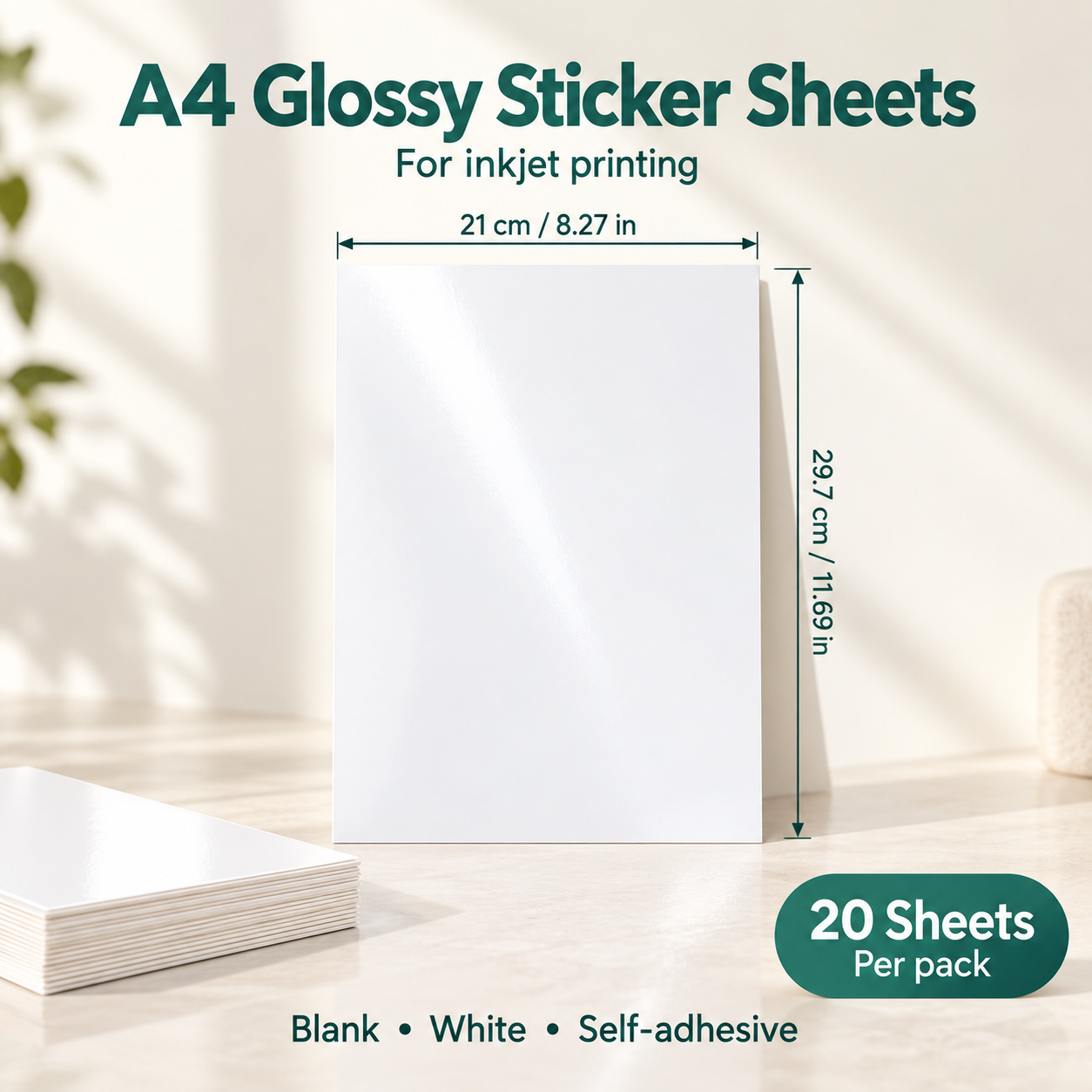 Glossy White PP Printable Sticker Sheets – A4, 20 Sheets, Inkjet — photo 2