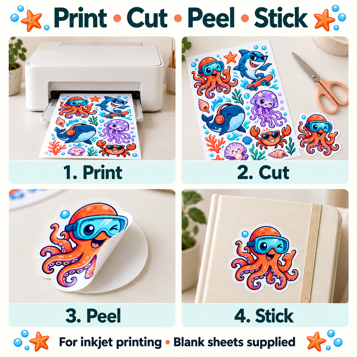 Glossy White PP Printable Sticker Sheets – A4, 20 Sheets, Inkjet — photo 5