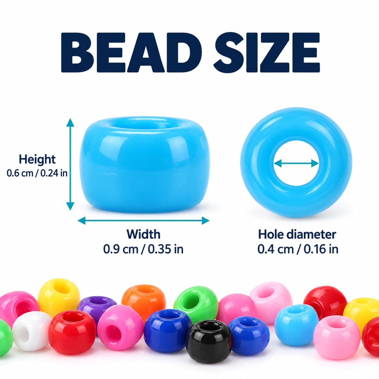 1200pcs Pony Beads, 12 Opaque Colors, 9 x 6 mm, 4 mm Hole, Yellow-Lid Storage Tub — photo 2