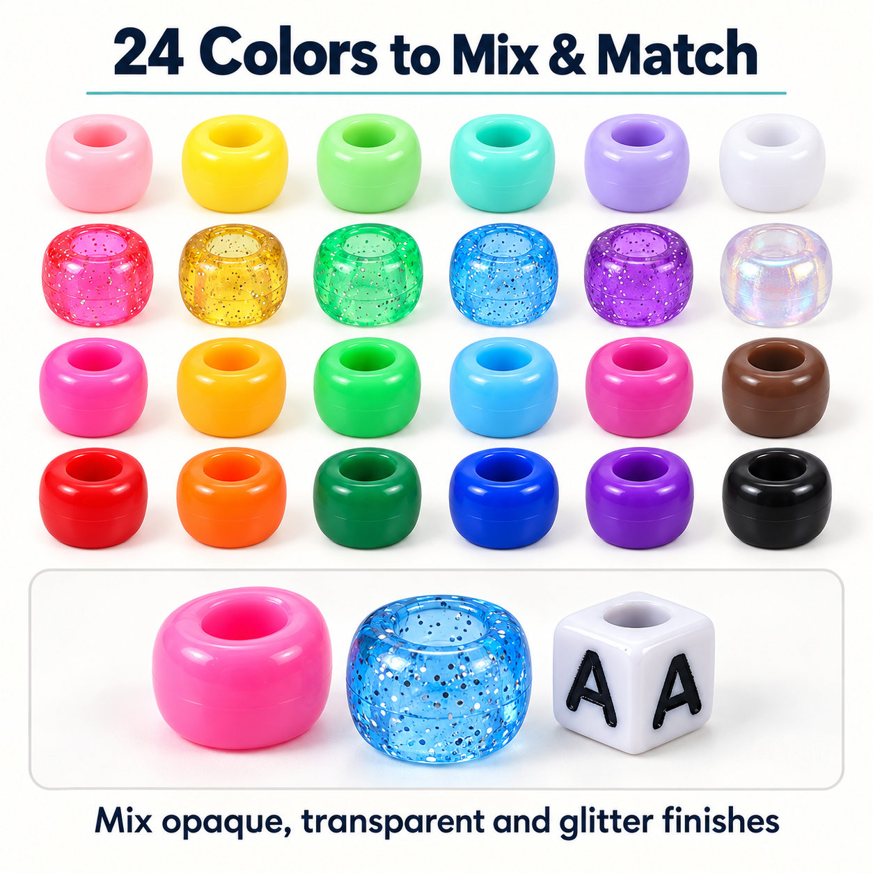 1000-Bead Bracelet-Making Kit, 24 Pony Bead Colors, Alphabet & Shape Beads, Clear Storage Box — photo 3