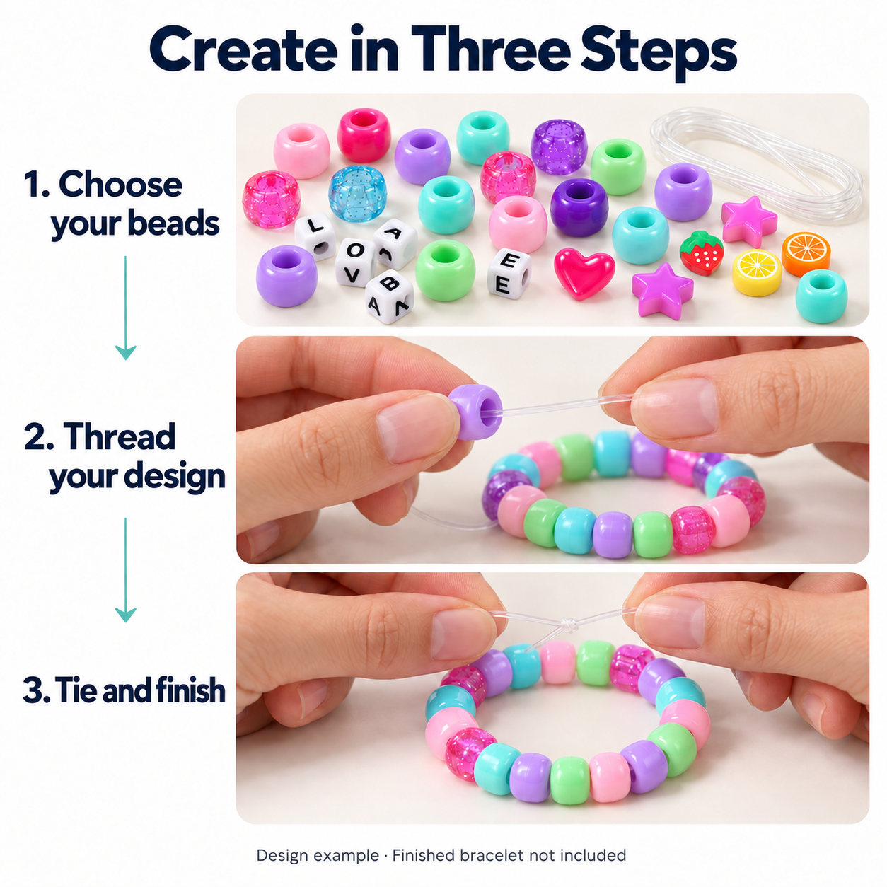 1000-Bead Bracelet-Making Kit, 24 Pony Bead Colors, Alphabet & Shape Beads, Clear Storage Box — photo 6