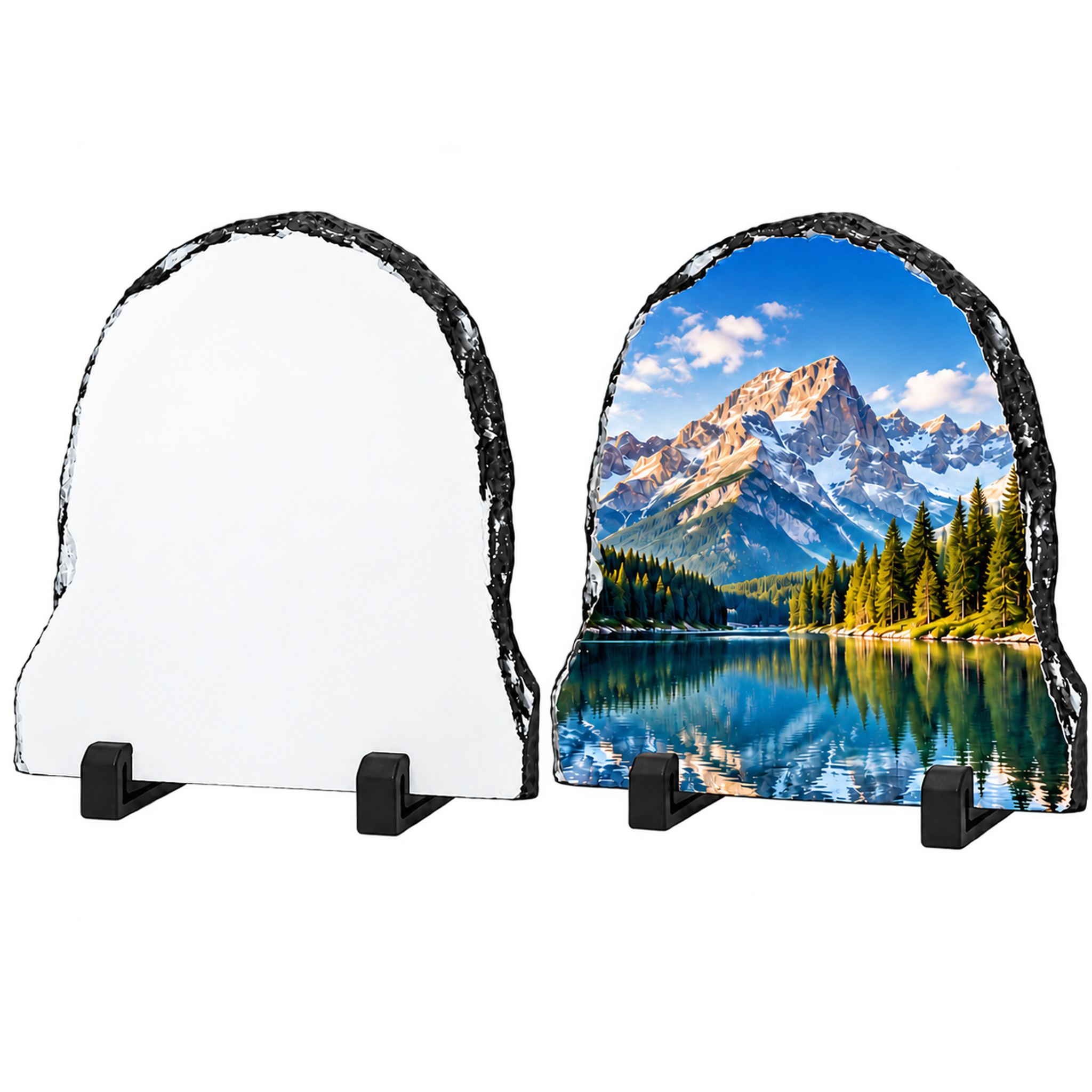 LIPUDAS Arch-Shaped Sublimation Photo Slate Blank with Display Stands, 1 Piece – 15 × 15 / 20 × 20 / 30 × 30 cm