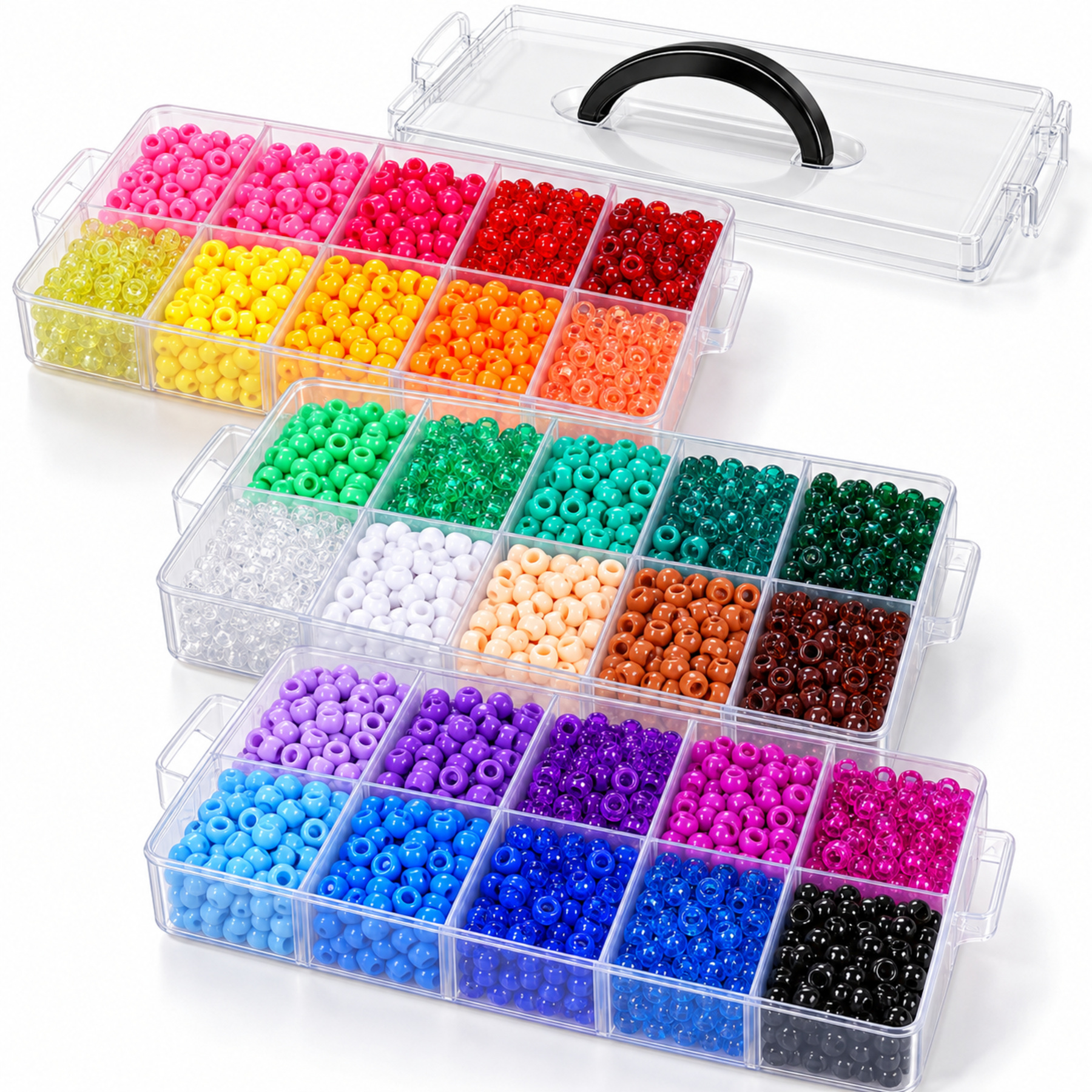 10000pcs Pony Beads, 30 Colors, 9 x 6 mm, with 3-Tier Carry Storage Case