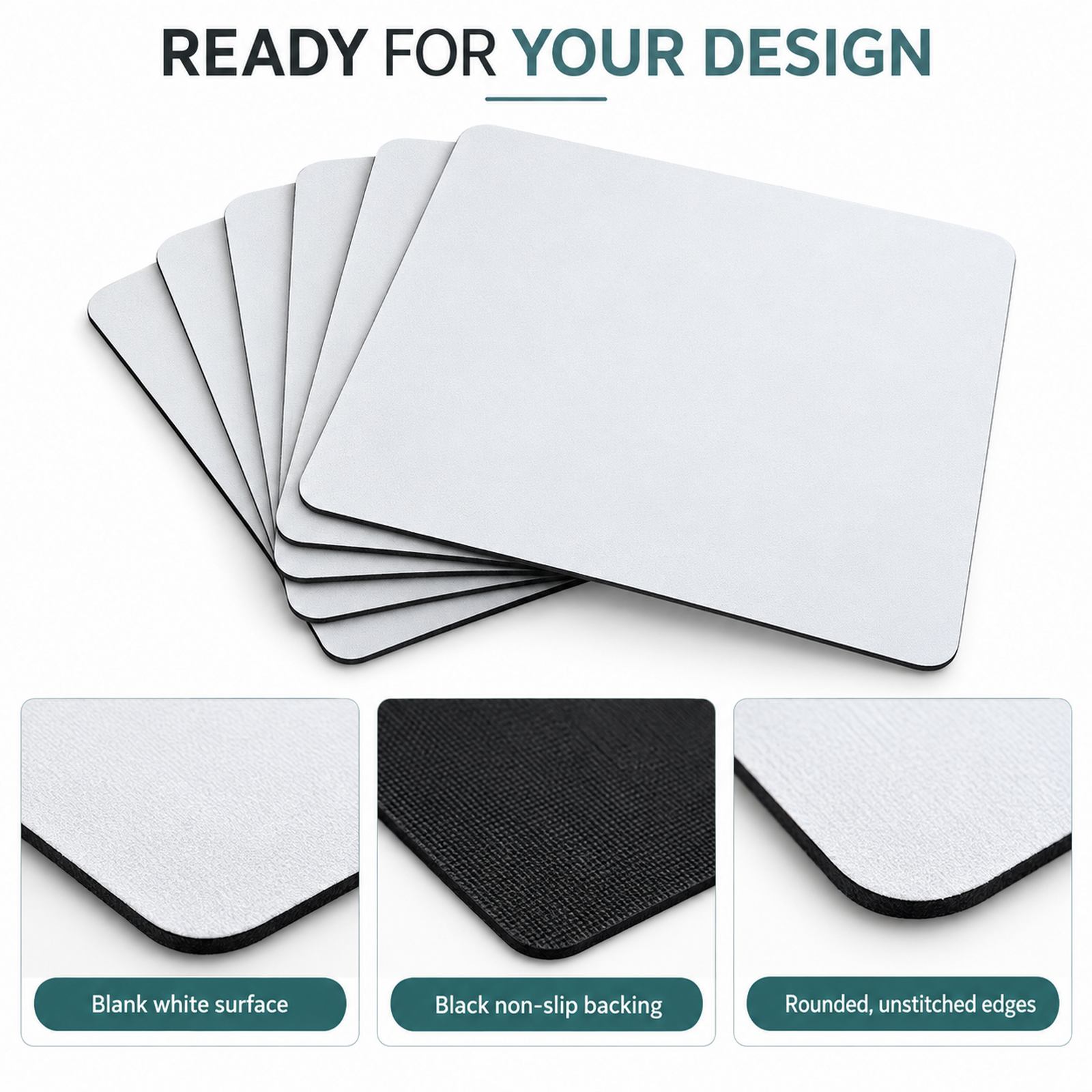 LIPUDAS Blank Sublimation Mouse Pads, White Surface, Black Backing, 22 × 18 / 24 × 20 cm, 5 or 50 Pack — photo 3