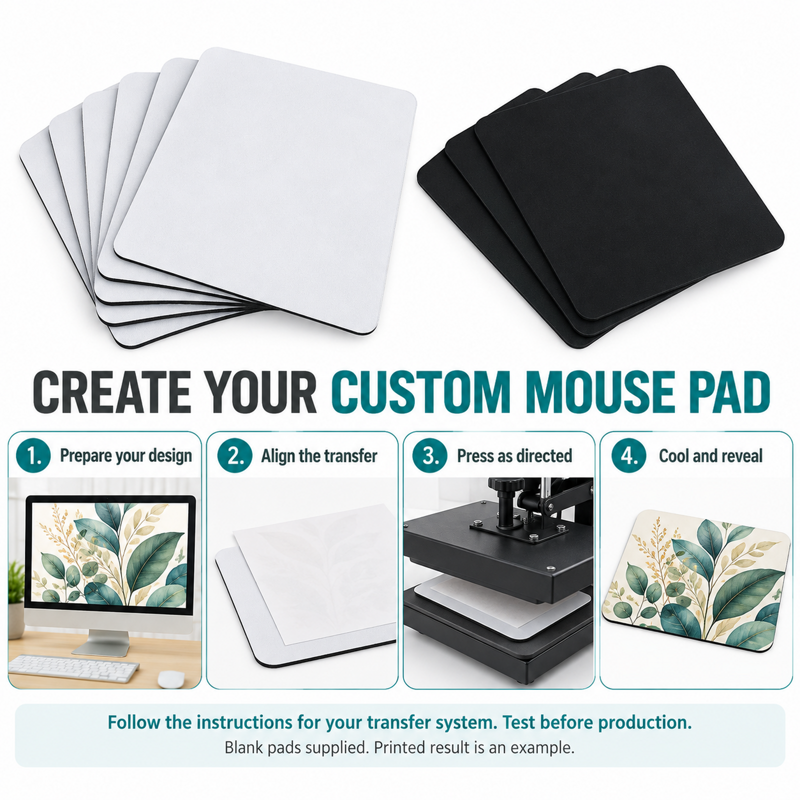 LIPUDAS Blank Sublimation Mouse Pads, White Surface, Black Backing, 22 × 18 / 24 × 20 cm, 5 or 50 Pack — photo 6