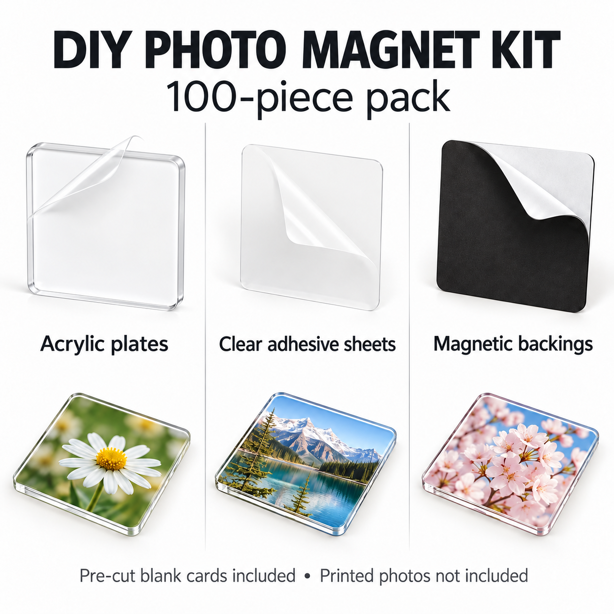 LIPUDAS DIY Acrylic Fridge Magnet Kit, 100-Pack, 2 x 2 in (5.08 x 5.08 cm), 2 mm Thick — photo 4
